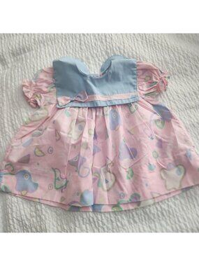 Vintage Eaton Baby Dress Pink Blue Geometric Pastel Bib Collar Made in Canada 12